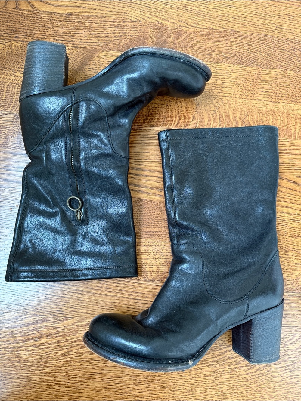 FIORENTINI + BAKER Black Leather Heeled Boots Distressed Grunge Italy 39
